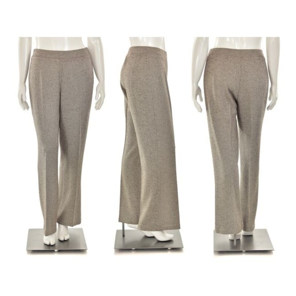 St. John Collection 3pc Leather Trimmed Pantsuit/Skirtsuit in Mocha Tweed - Picture 5 of 10